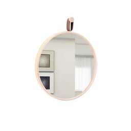 Espelho Decorativo Short Strip Rosa Alça Corino Caramelo 50 cm Redondo Rosa, 50 cm - 2