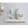 Kit Higiene Porcelana Bebê Banho Cuidado Quarto Meninas Maternidade K014 Borboleta - Rosê - 1