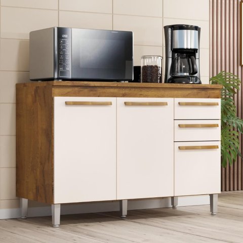 Balcão de Cozinha 3 Portas 2gav 1,20m Castanho/off White