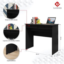 Escrivaninha Pratica 2 Gavetas Multiuso para Apartamento:preto - 5