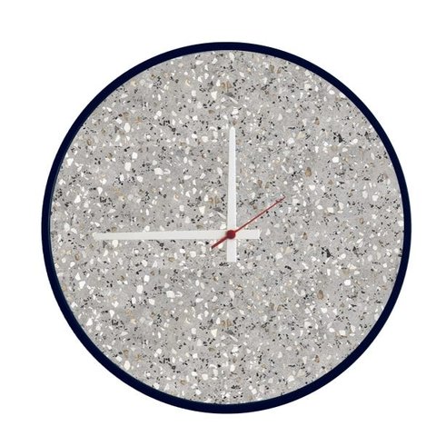 Relógio Round Preto Mostrador Terrazzo Ponteiro Branco 50 cm