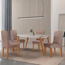 Ver imagem 1 de Mesa de Jantar Copper 120cm Tampo Mdf 4 Cadeiras Moderna Linho Capuccino/off/nat/serig. Off
