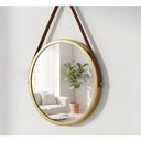 Ver imagem 2 de Kit 2 Espelhos Redondo Adnet Decorativo Suspenso com Alça 40cm + Suporte Dourado com Alça Caramelo