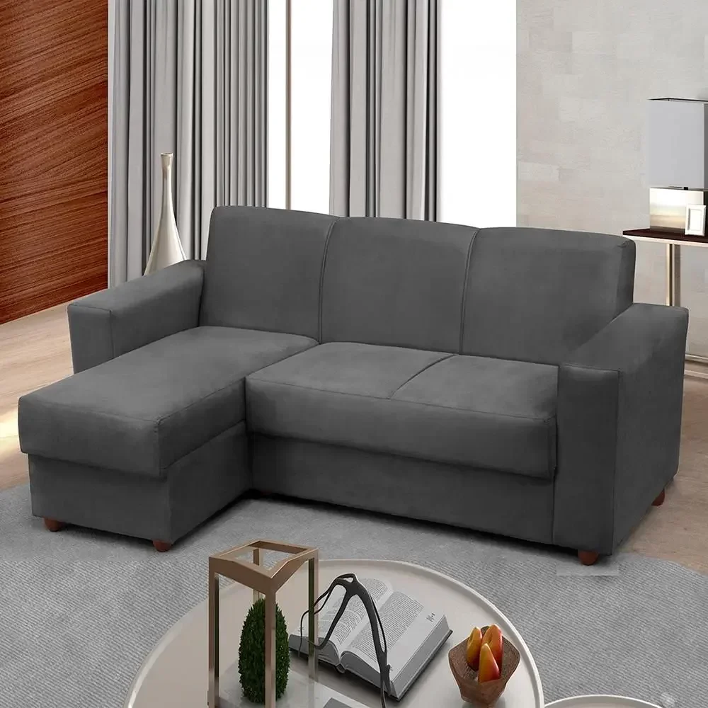 Sofá 3 Lugares com Chaise Bia Suede Cinza - 2