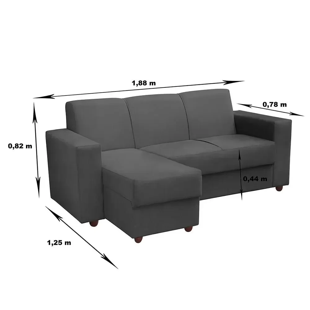 Sofá 3 Lugares com Chaise Bia Suede Cinza - 3