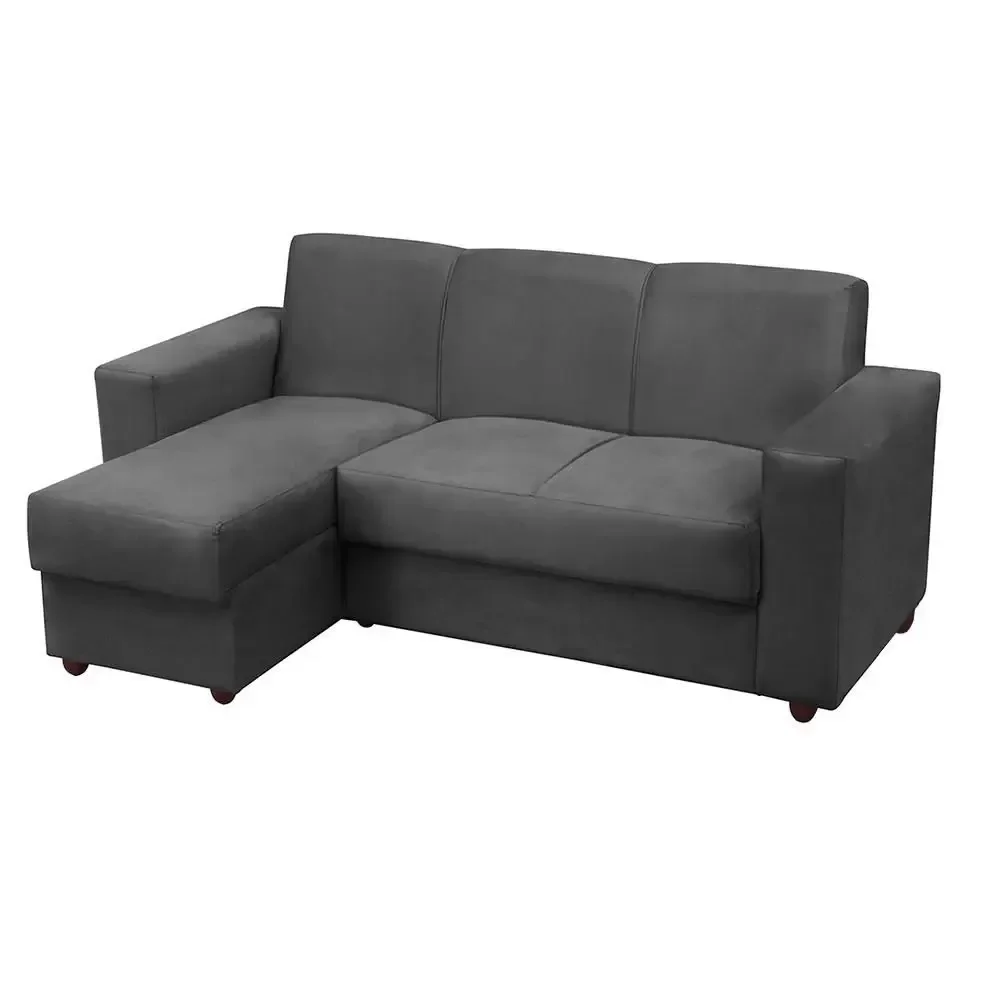 Sofá 3 Lugares com Chaise Bia Suede Cinza