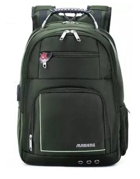Mochila Notebook Preta Cabo de Aço USB Fone Impermeável - Verde escuro - 3