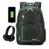 Mochila Notebook Preta Cabo de Aço USB Fone Impermeável - Verde escuro - 1