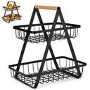 Ver imagem 1 de Fruteira Cesto Duplo Aramado Organizador Fruta Legume Bancada Mesa Cozinha Multiuso Armario Escritor