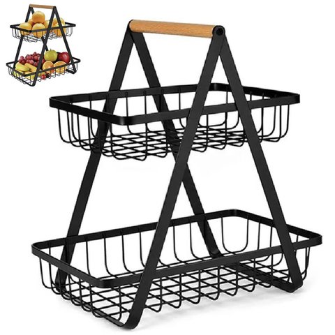 Fruteira Cesto Duplo Aramado Organizador Fruta Legume Bancada Mesa Cozinha Multiuso Armario Escritor