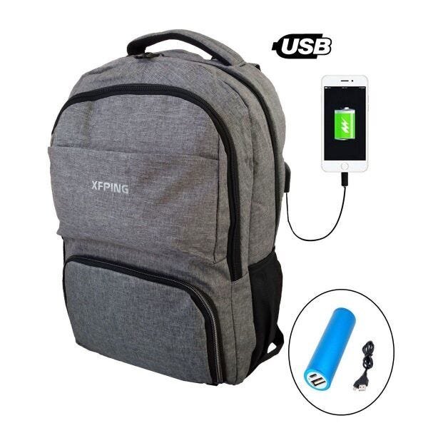 Mochila Masculina Feminina Notebook 15.6 Saída USB Com Carregador - Cinza escuro - 1