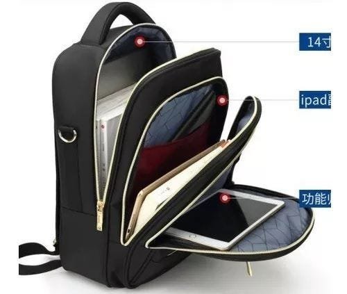 Mochila Feminina Masculina Bolsa Notebook com Alça Tiracolo Laptop - Preto - 3
