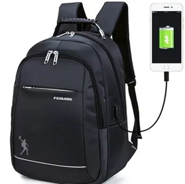 Mochila Bolsa Masculino Impermeável Usb Notebook Resistente - Preto - 1