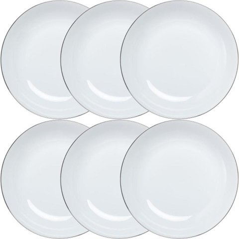 Jogo 6 Pratos Fundos 20,5cm Branco Porcelana Legacy Silver L