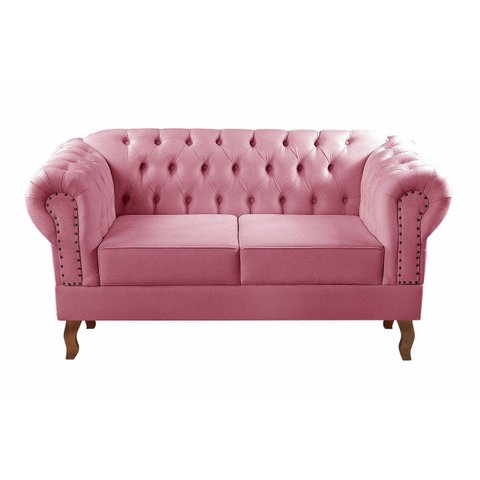 Sofá Namoradeira 2 Lugares Chesterfield Capitonê Dom Pedro - Suede Rosa