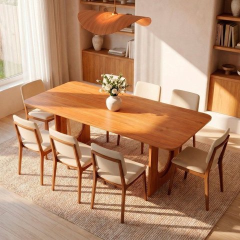 Conjunto Sala de Jantar 1 Mesa Retangular Tali 210cm 8 Cadeiras Miriti CabeCasa MadeiraOriginals