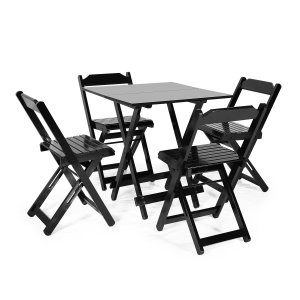 Jogos Conjuntos Mesa Bar Dobrável Madeira 70 X 70 com 4 Cad. Preta - Móveis Britz
