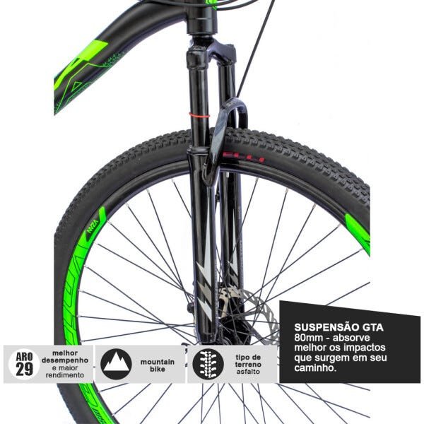 Bicicleta Aro 29 GTA 21v Kit Shimano + Brindes T19 Cor:Verde/Preto - 4
