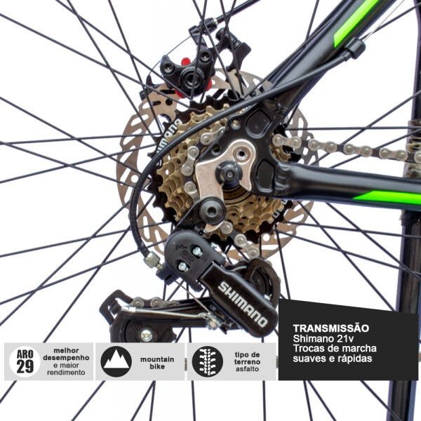 Bicicleta Aro 29 GTA 21v Kit Shimano + Brindes T19 Cor:Verde/Preto - 3
