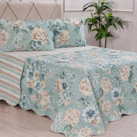 Kit Cobre Leito Casal Dupla Face Ultra Lisse 210x230cm 100% Poliéster Bene Casa Verde Claro