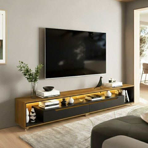 Rack para TV até 70 Polegadas com LED MDF 218cm e Rodízios Olivar Loop