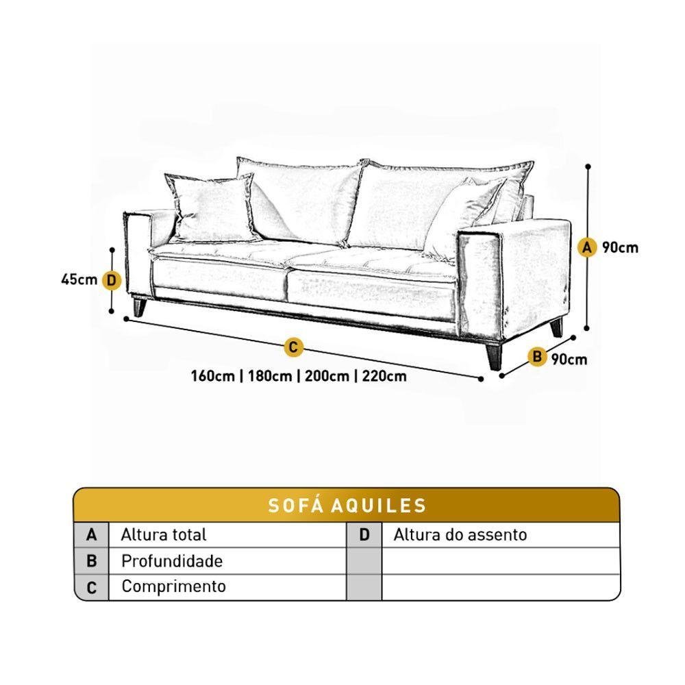 Sofá Fixo Aquiles 3 Lugares Luxo 220cm Castellar Móbile Chumbo - 3