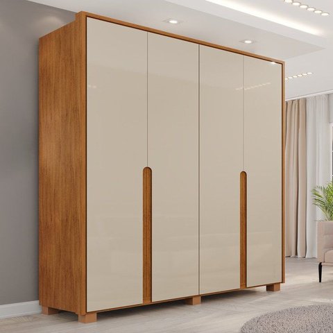 Guarda-Roupa 4 Portas 3 Gavetas 100% MDF Lizz Off White/Cedro
