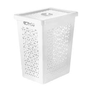 Cesto de Roupas com Tampa 55 Litros com Cesto Para Prendedores Multiuso - Uz - Branco