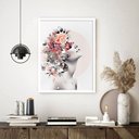 Ver imagem 1 de Quadro Decorativo Surrealismo Mulher Flor Borboleta 70x50cm:moldura Branca