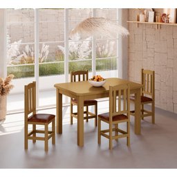 Mesa de Jantar Safira 120x88 com 4 Cadeiras Diamante Estofado Marrom:nogueira - 1