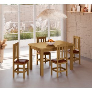 Mesa de Jantar Safira 120x88 com 4 Cadeiras Diamante Estofado Marrom:nogueira