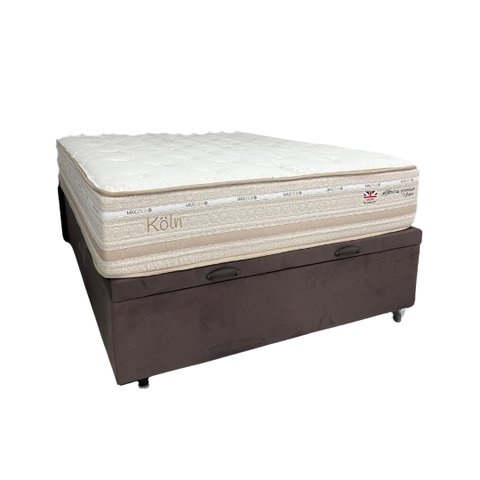 Conjunto Box Baú Conceito + Colchão Koln Casal 1,38x1,88 Molas Maxspring Herval Marrom - Suede