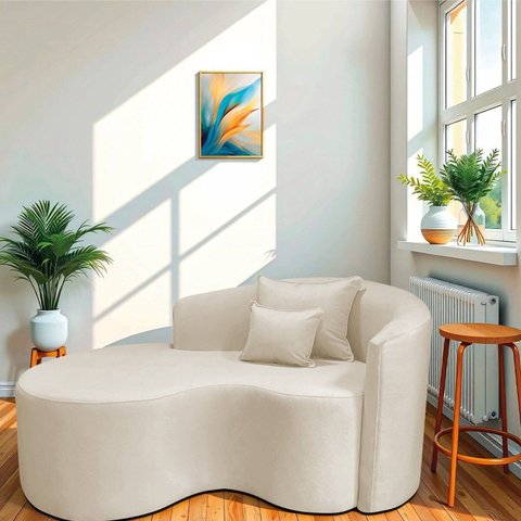 Recamier Curvo Orgânico 150cm 2 Lugares Lado Esquerdo para Sala de Estar Linho Londres