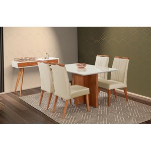 Mesa de jantar + 4 cadeiras Milão tampo Atenas 140 cm Palha