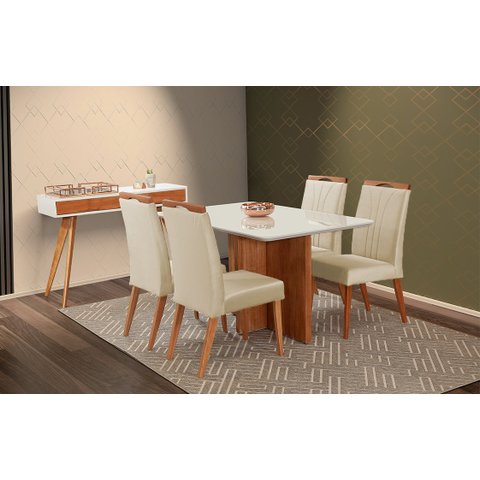 Mesa de jantar + 4 cadeiras Milão tampo Atenas 140 cm Palha