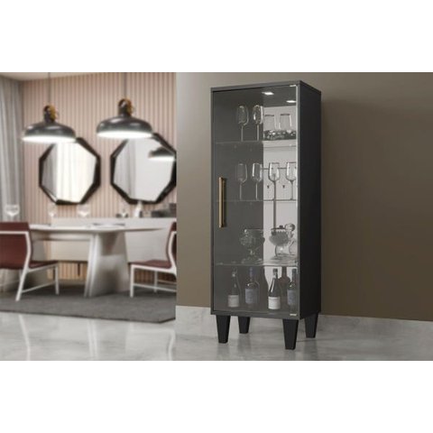 Cristaleira 1 Porta de Vidro Safira New - Preto Fosco