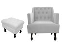 Ver imagem 1 de Kit Poltrona Decorativa Julia + Puff Luis Xv Couro Branco Pés Madeira Ms Decor