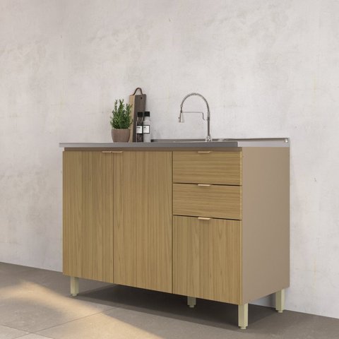 Balcão Pia 120cm com 3 Portas e 2 Gavetas Clara Yescasa Cinza/Avela/Canary