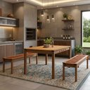 Ver imagem 1 de Mesa de Jantar 6 Lugares com 02 Bancos de Madeira 180cm Trammare C07 Corda Ocre - Lyam Decor
