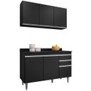 Ver imagem 1 de Kit Balcão 3 Portas e Armário Aéreo 120 Cm Atlas Preto