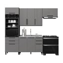 Ver imagem 3 de Cozinha Modulada Compacta 4 Peças 270cm 10 Portas 2 Gavetas sem Tampo Mônaco Cinza Chumbo/Titânio