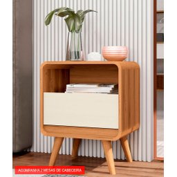 Kit 2 Mesas de Cabeceira com Gaveta Channel Nature com Off White - Fabrimoveis - 2