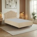 Ver imagem 1 de Kit Cama Box Casal + Cabeceira Estofada em Madeira Maciça Curva Provençal com Capitonê Bege/Veludo