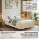 Ver imagem 7 de Kit Cama Box Casal + Cabeceira Estofada em Madeira Maciça Curva Provençal com Capitonê Bege/Veludo