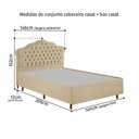 Ver imagem 5 de Kit Cama Box Casal + Cabeceira Estofada em Madeira Maciça Curva Provençal com Capitonê Bege/Veludo