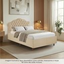 Ver imagem 2 de Kit Cama Box Casal + Cabeceira Estofada em Madeira Maciça Curva Provençal com Capitonê Bege/Veludo