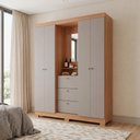Ver imagem 1 de Guarda Roupa Solteiro com Espelho e Capelinha 4 Portas 3 Gavetas 205cm Sonata Yescasa Freijó/Cinza Gris