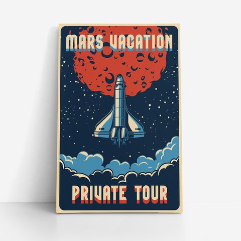 Quadro Foguete Espacial Retro Férias Marte Canvas 60x40cm