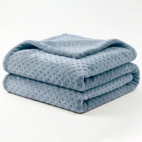 Manta Flan Soft Texturizada Queen 260g-m² 100% Poliéster Fleece Aconchegante Azul Casa Modelo