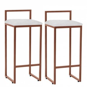 Kit 2 Banquetas Altas Industrial em Aço Jade Cobre Assento Suede Branco